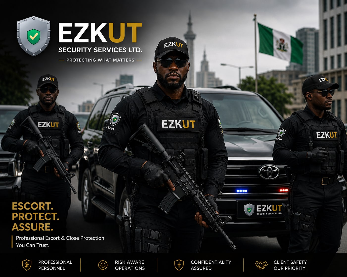 EZKUT Security Services — Escort. Protect. Assure. Professional close protection officers in Lagos and Osun State.